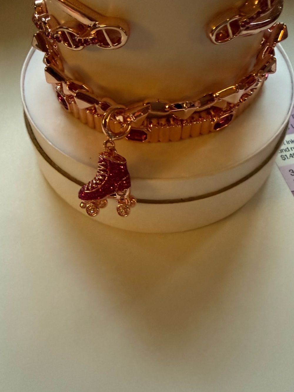 bp rose gold Bracelet with pink Roller Skate Charm